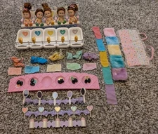 Vintage Tyco Quints Dolls Large Lot Brown Hair Blue Eyes Rocking & High Chairs 