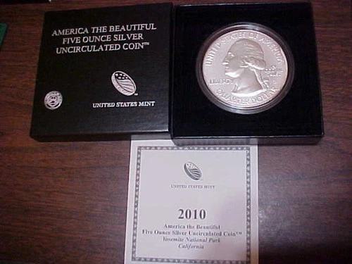 2010-P 5 oz Burnished ATB Yosemite Silver Coin W /COA  Box