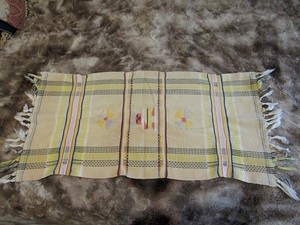 Native American Indian Woven Cloth Table Runner with Figure Vintage Fringe