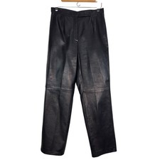 Jacqueline Ferrar Vintage Black Genuine Leather High Waisted Pleated Pants 8