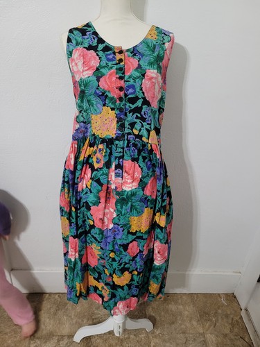 Vintage Floral Sleeveless Cotton Dress Cottagecore Breastfeeding Friendly Large