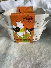 Disney WINNIE the POOH & FRIENDS Fall CERAMIC Mini Baking LOAF Pans SET of 2 NEW