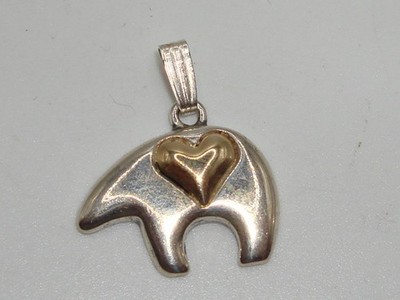 WUNDERSCHÖNER NAVAJO ZUNI BÄR ANHÄNGER AUS STERLING & 14 K GOLD!