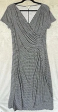 Talbots Faux Wrap Dress Womens Medium Black White Elegant Formal Event Old Money