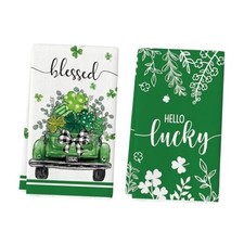 Truck Lucky Shamrock Eucalyptus St. Patrick's Day Kitchen Towels Dish Towels,