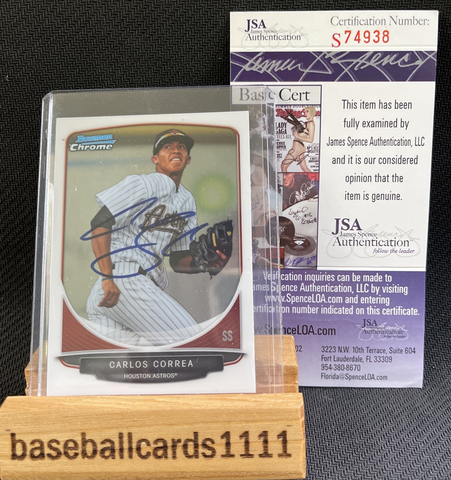 2013 Bowman Chrome Prospects 1st Bowman Chrome #BCP100 Carlos Correa Auto JSA B2