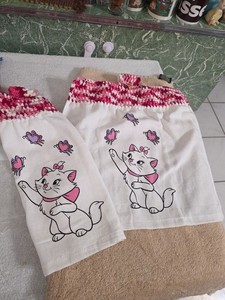 Disney Hand Crocheted Top Kitchen Towels 14 "  Marie The Aristocats (2)