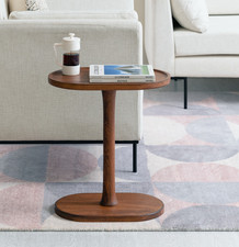 Solid Wood C Shape Side Table Raised Tray Top Sofa Side End Table Campbel