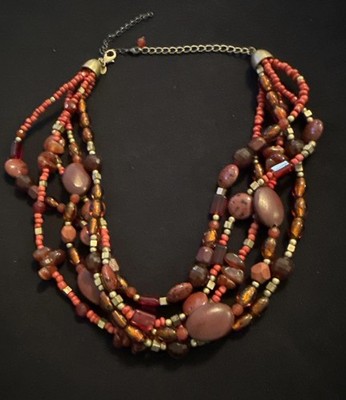 Lia Sophia Multi Strand Red Beaded Necklace Adjustable Boho