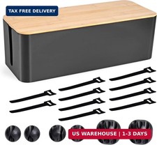 Cable Management Box - Wooden Style Large Cord Organizer to Hide Wires Power S