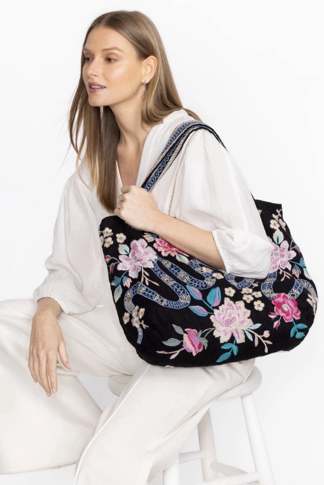 Johnny Was Embroidered Bag Large Overnight Tote Weekender NEW Snake 15x21x6 Tags