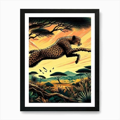 Gepard läuft schnell Kunstdruck gerahmtes Wandbild Poster Leinwanddruck Bild
