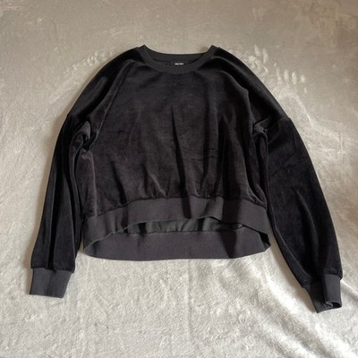 ME+EM Sweatshirt Women's 12 Black Velour Crewneck Pullover Lounge Top Jumper