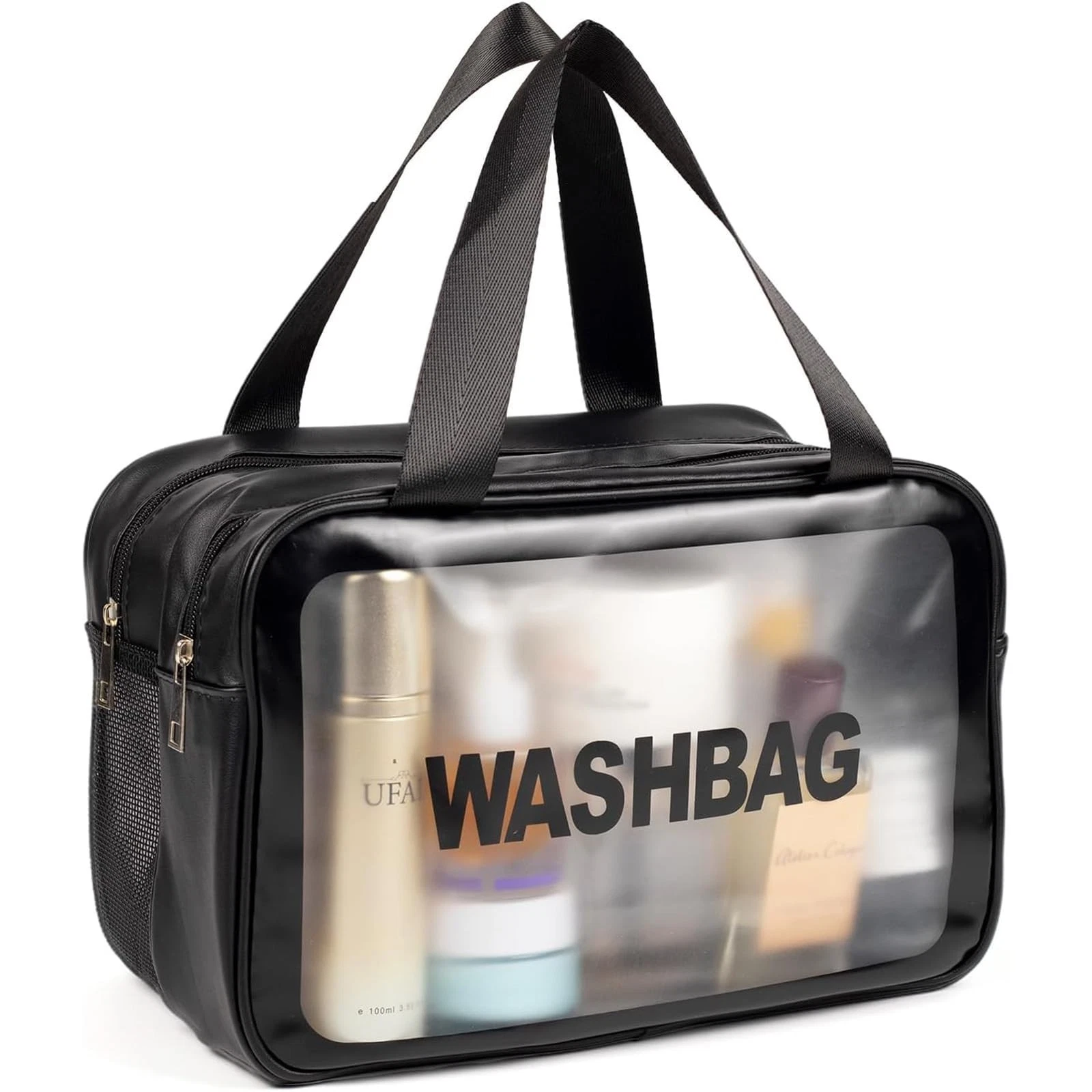 Travel Toiletry Bag for Women, Matte Translucent with Handy Handle, Makeup Co...