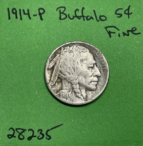 1914-P Buffalo 🦬 Indian Head Nickel 5c Fine
