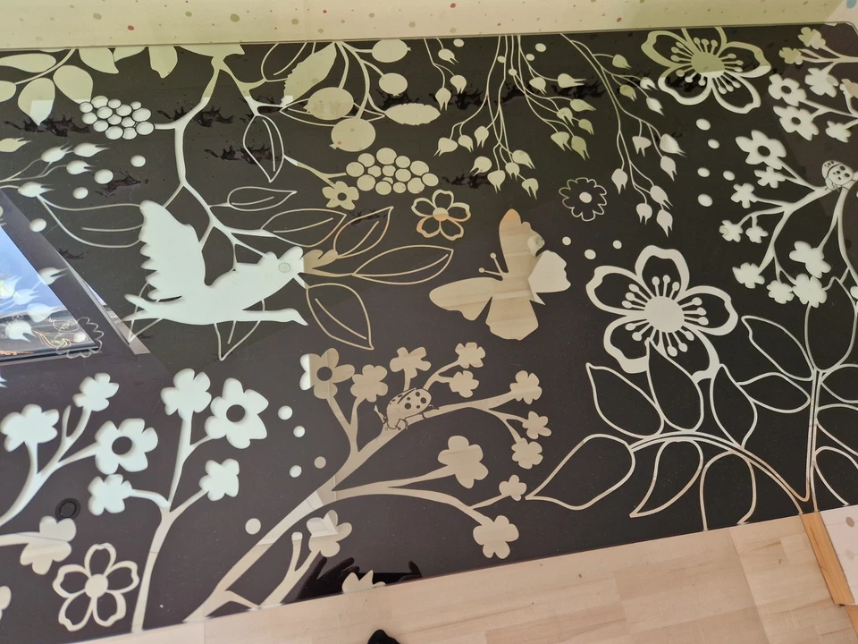 Schreibtisch Glasplatte Schwarz mit Schubladen und Schrank - Bild 3 von 4