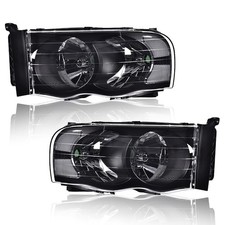 Headlights Pair Dodge Ram 1500 02-05 2500 3500 03-05 Clear Lens Black Housing