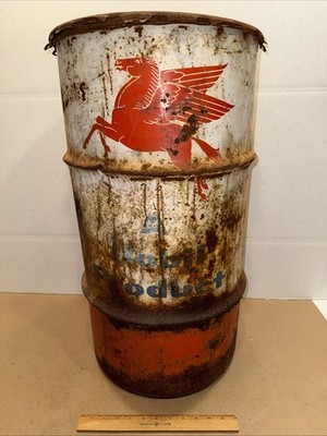 Vintage 1960s Mobil Pegasus Mobilube Drum Barrel 16 Gallon Oil Can Lid