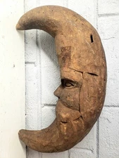 12" Old Moon Face Woodcarving Used as a Mold for Making Paper Mache Figurine
