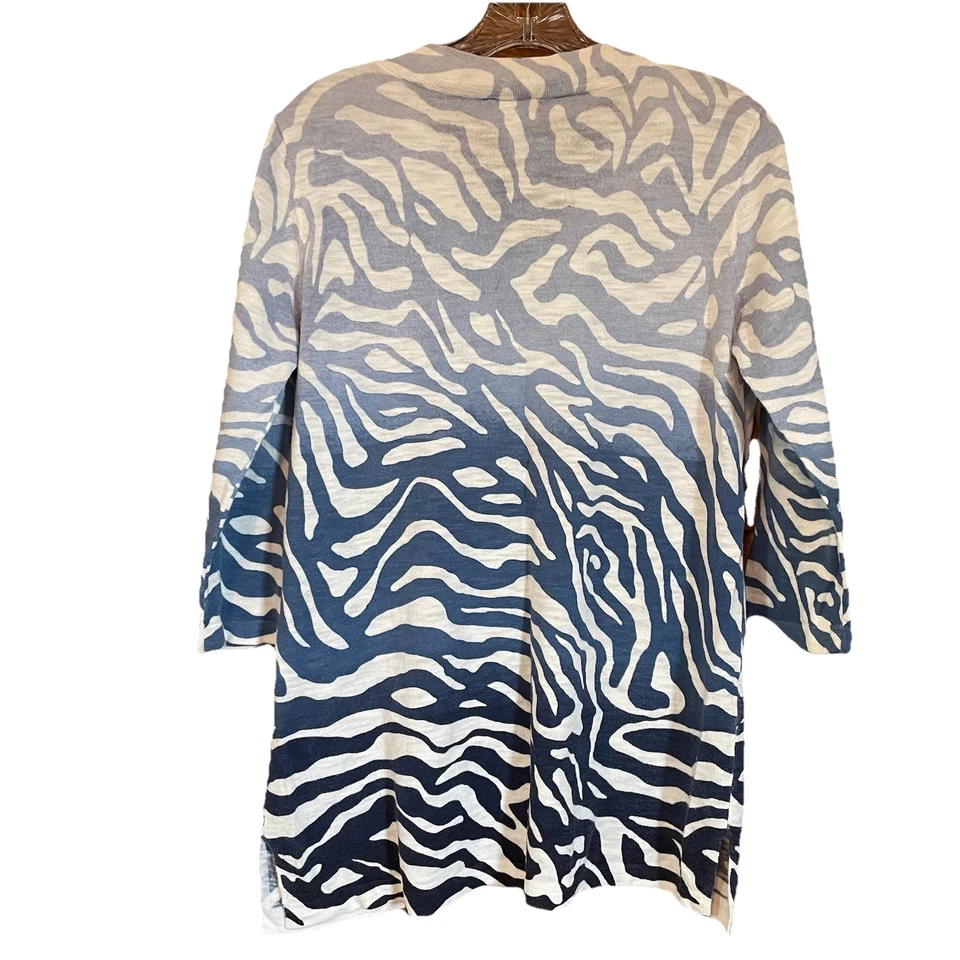 Suéter Chico's Talla Mediana Algodón Ligero Azul Ombre Cebra Animal Print Foto 4 de 4