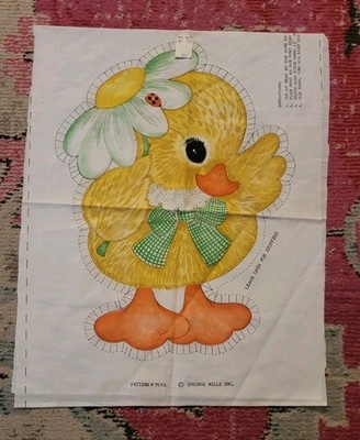 VTG Uncut complete sewing panel soft doll or pillow retro duck duckling ladybug