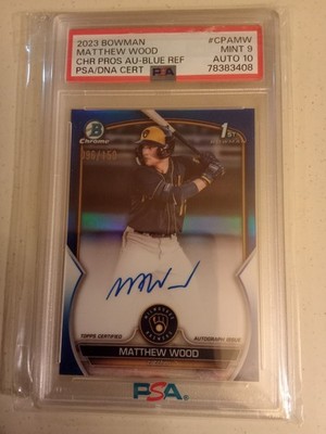2023 Bowman Chrome Matthew Wood #96/150 AUTOGRAPH BLUE #CPA-MW Graded PSA 9