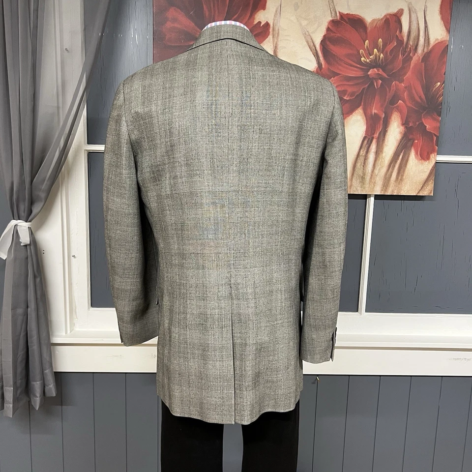 Tom James Blazer 定制定制合身定制运动外套男式 44-超长灰色 — 第 3/4 张图片