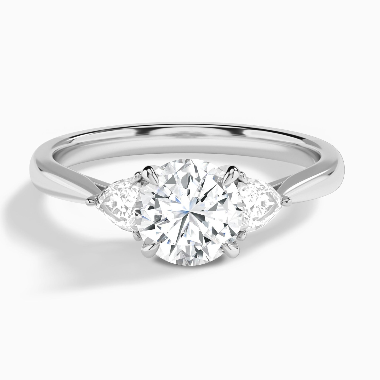 1.05 CT 3-Stone Lab Grown Diamond Round & Trillion Cut Engagement Ring 14K Gold