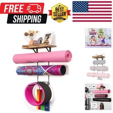 Yoga Mat Holder Wall Mount Yoga Mat Storage Home Gym Accessories with Wood Fl...