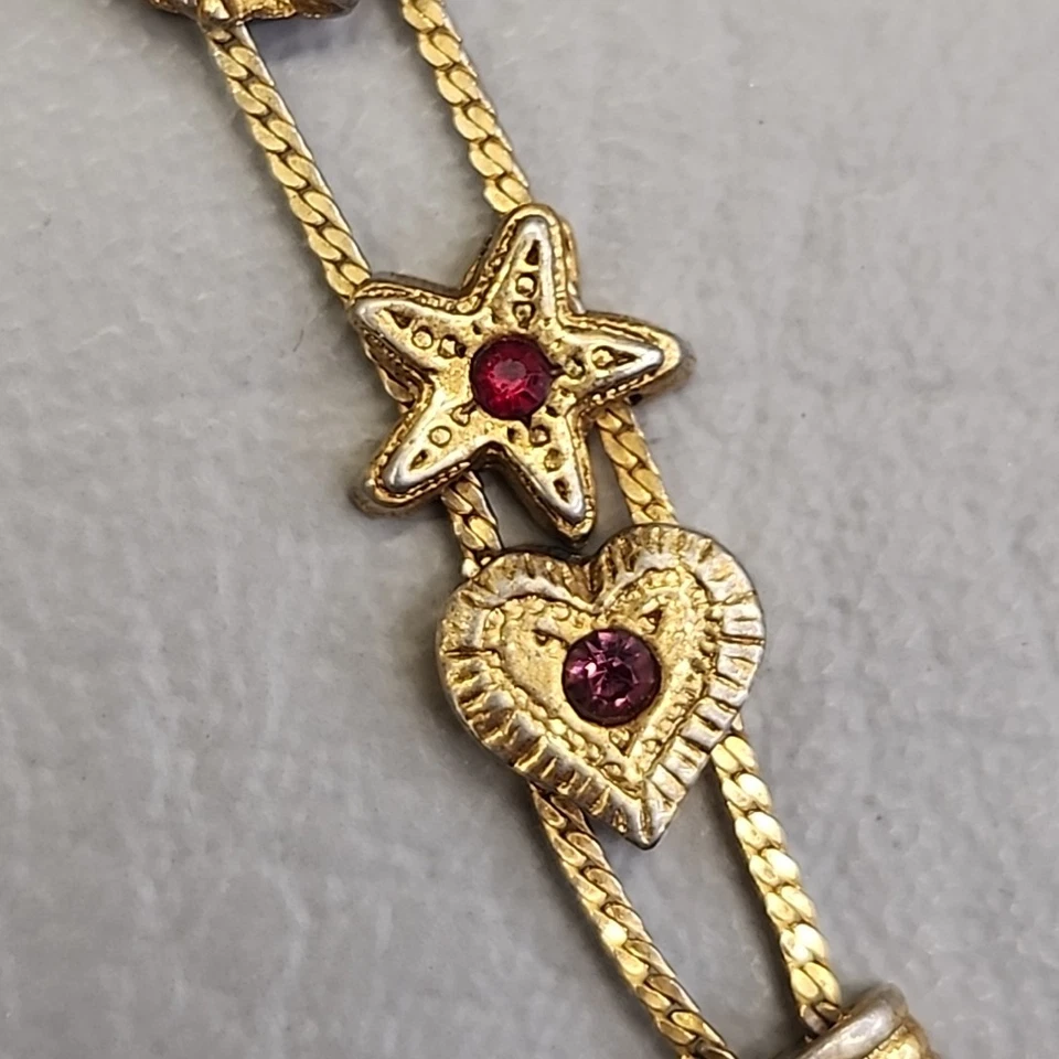 Pulsera Deslizante Vintage Dije Corazón Mosca Estrás Tono Dorado 7" Foto 4 de 4