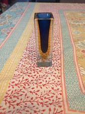 Murano Vase Faceted Blue Sommerso Glass Block Blue Amber MCM Collection 4.75"