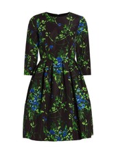 Carolina Herrera Black Floral Dress Blue Green Fit & Flare Pockets Sz 4 S