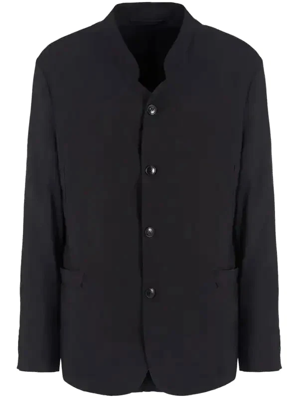 Giorgio Armani — $2595 Giorgio Armani Band Collar Blazer 40 R (50 EU) Black Beauty Lyocell Silk