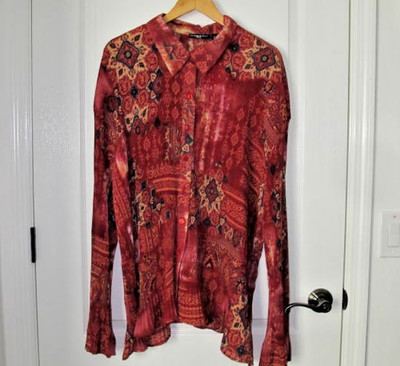 Essentials by Milano Women 3X Flowy Floral  Blouse Button Top Long Bell Sleeve