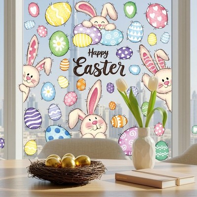 37 PCS Easter Decor, 4 Sheets Window Clings, 9.84 x 13.78 37, Colorful 