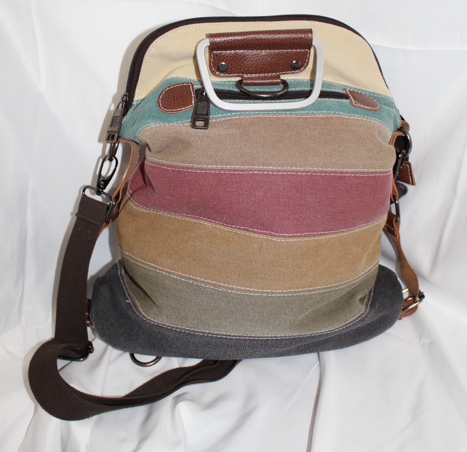 Multi Colored Striped Canvas Adjustable Handbag, … - image 5