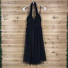 Calvin Klein Dress Womens 2 Black Sheer Chiffon Ruched Bodice Halter Mini Dress