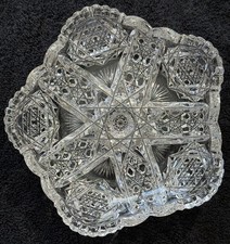 Antique American Brilliant Cut Glass 7  Dish Raised Hobstar Button Deep Cut