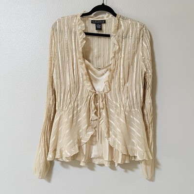 VTG Dialogue Women s Cream Sheer Twin Set Top Sz XL Y2K Fairy Whimsical Event