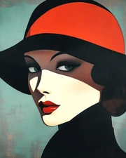 8x10 Art Print Photo - Woman in Red Hat | Retro Art Deco Portrait Glamorous