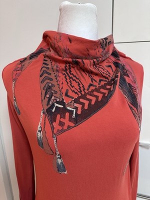 Shirt Boho Ethno Bluse mit Schal Bandana Pali Tuch Trompe-l œil-Effekt M