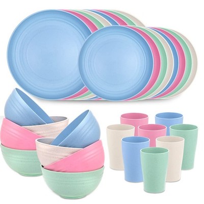 Wheat Straw Dinnerware, Wheat Straw Plates and Bowls Sets Dishwasher Safe, Un...