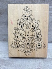 RECOLLECTIONS Christmas Noel Dog Tree - Large Wood Rubber Stamp Puppies New 