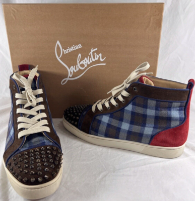 CHRISTIAN LOUBOUTIN Multicolor Blue Spikes Flat Crosta High Top