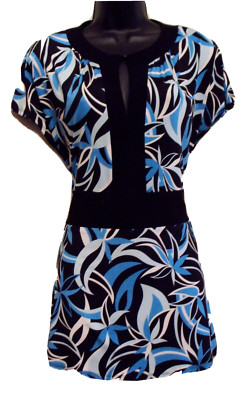 Perceptions New York Top size 14 Stretch Knit Bold Color Block Floral Graphic