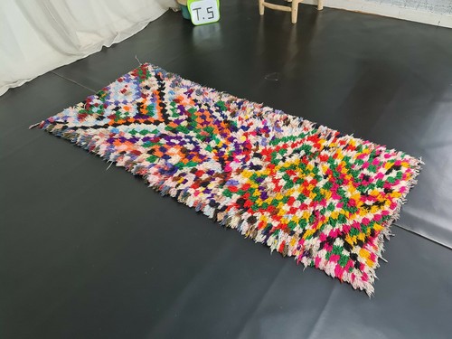 Moroccan Tribal Vintage Handmade Rug 2'6x6' Checkered Colorful Cotton Berber Rug - Picture 12 of 12