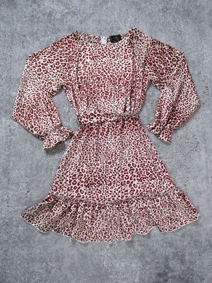 Armani Exchange Dress Womens 4 Sun Long Sleeve Red Leopard Print Party Casual