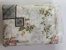 Vtg Lady Pepperell Westpoint KING Fitted Sheet White Floral Cottagecore Pink