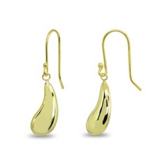 Curved Teardrop Dainty Polished Gold Plated Sterling Silver Drop Dangle Earrings
