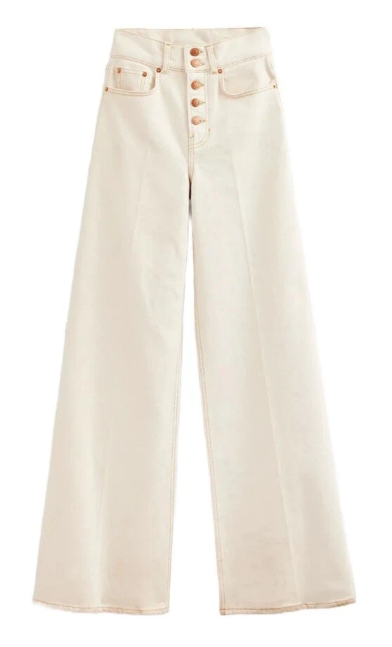 Jeans BODEN Ultra-Altos Pierna Ancha W33 L32 Crema Crudo Bolsillos Hasta el Suelo PVP £95 Foto 3 de 4